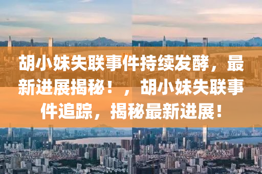 胡小妹失联事件持续发酵，最新进展揭秘！，胡小妹失联事件追踪，揭秘最新进展！