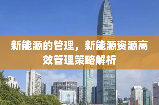 新能源的管理，新能源资源高效管理策略解析